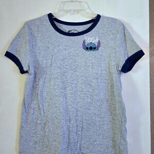 Disney Grey Tee with Navy Trim and Stitch Patch